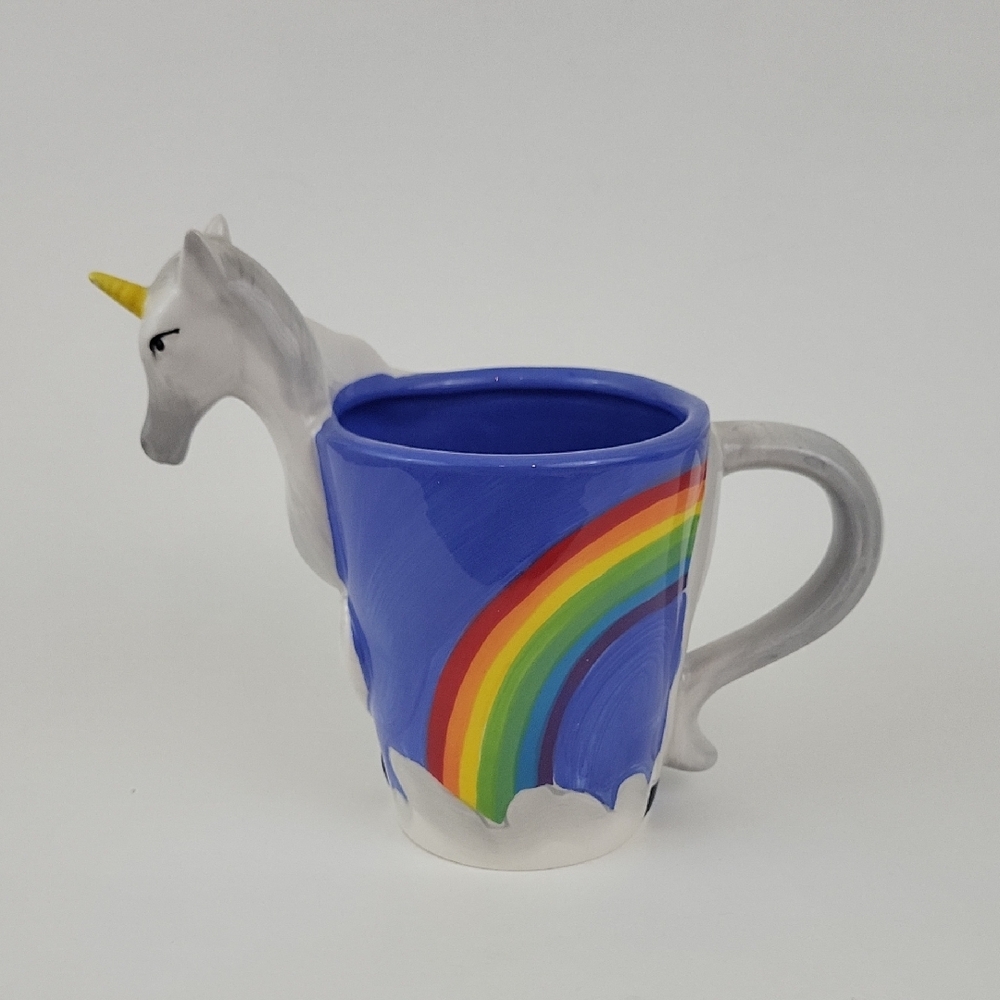 Unicorn Rainbow Ceramic Mug Thinkgeek 3D Hand Painted 16 oz Figural Fun